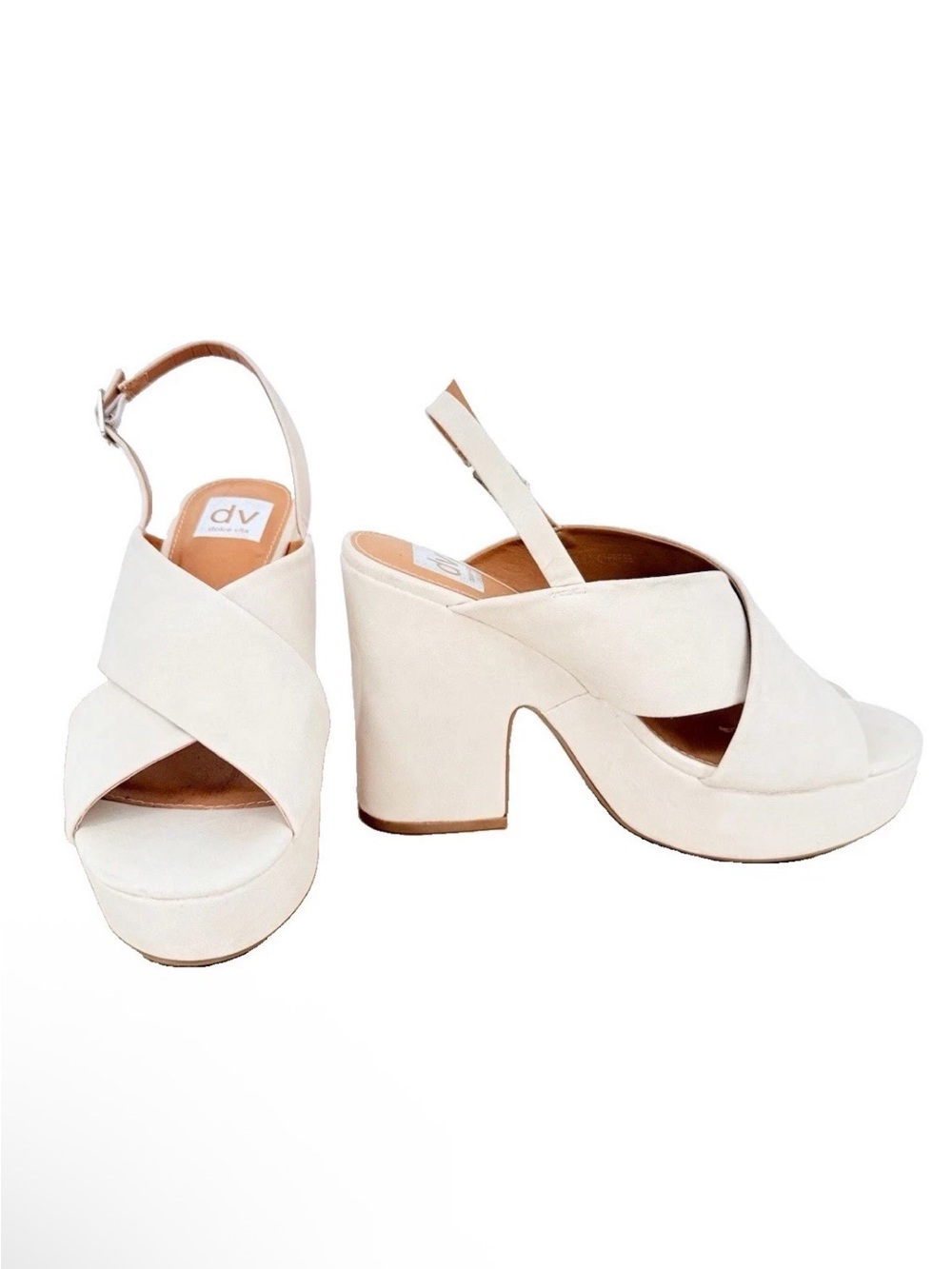 DV Dolce Vita Cypress Platform Sandals Cream Suede Crisscross Slingback Heel 9.5